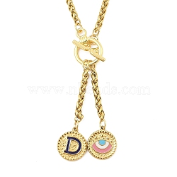 Ion Plating(IP) 304 Stainless Steel Blue Enamel Letter & Eye Pendant Wheat Chain Necklaces, with Toggle Clasps, Golden, Letter D, 20.47~20.87 inch(52~53cm)(STAS-Z102-01G-D)