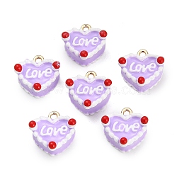 Alloy Enamel Charms, Cake with Word Love Charms, Golden, Lilac, 13.5x13.5x8mm, Hole: 1.4mm(AL-CBAC5EF-04G-02)