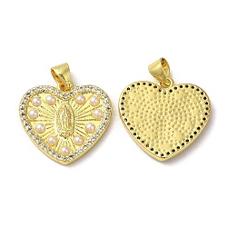 Rack Plating Brass Cubic Zirconia Pendants, with Plastic Imitation Pearl, Real 18K Gold Plated, Long-Lasting Plated, Heart, Clear, 19x19.5x2.5mm, Hole: 4.5x3mm(KK-Q771-01G)