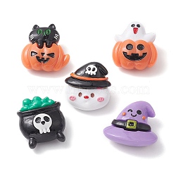 Halloween Themem Resin Brooch, Pumpkin/Cauldron/Ghost, Mixed Color, 24.5~26x22.5~26.5x7.5~10mm(JEWB-BR00116)