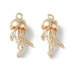 Ocean Collection Theme Jewelry, Brass with Cubic Zirconia Charms, Real 18K Gold Plated, Jellyfish, 17x9x5mm, Hole: 1.2mm(X-KK-H482-17G-G)