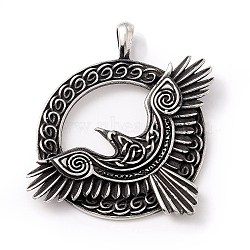 Tibetan Style 304 Stainless Steel Pendants, Ring & Eagle, Antique Silver, 49.5x40.5x4mm, Hole: 6x4mm(X-STAS-P305-50AS)