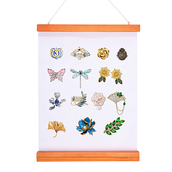 Wall Mounted Brooch Jewelry Display Rolls, Wooden Canvas Pins Collection Display Board Holder, White, 54.5cm