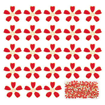 ARRICRAFT 100Pcs 5-Petal Iron Enamel Bead Caps, Flower, Red, 30.5x32x2mm, Hole: 2mm
