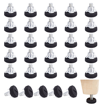 CRASPIRE 30Pcs Plastic & Iron Thread Furniture Levelers, Adjustable Table Chair Screw Feet, for Round Pipe Tube, with 30Pcs Iron T Pronged Nuts, Black, 17~20.5X16~20.5x7.5~19.5mm