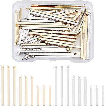 SUPERFINDINGS 40Pcs Brass Connector Charms, Nickel Free, Rectangle/Bar, Real 18K Gold Plated, 16x1.5x1.5mm, Hole: 1.2mm