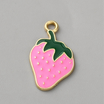 Zinc Alloy Pendants, with Enamel, Light Gold, Strawberry, 24x14x1.3mm, Hole: 2mm