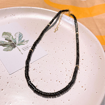 Natural Black Agate Heishi Graduated Beaded Necklaces