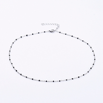 Stainless Steel Enamel Cable Chains Necklaces, with Twisted Chains/Curb Chains and Lobster Claw Clasps, Black, 15.94 inch(40.5cm)