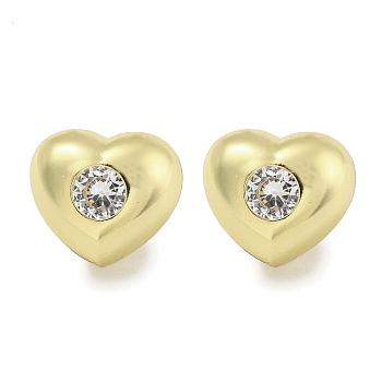 Brass Micro Pave Cubic Zirconia Stud Earrings for Women, Cadmium Free & Lead Free, Long-Lasting Plated, Real 18K Gold Plated, Heart, 17.5x19.5mm