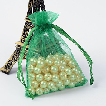 Organza Gift Bags with Drawstring, Jewelry Pouches, Wedding Party Christmas Favor Gift Bags, Green, 9x7cm