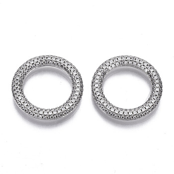 Brass Micro Pave Cubic Zirconia Linking Rings, Ring, Nickel Free, Clear, Real Platinum Plated, 25x4mm, Inner Diameter: 17mm
