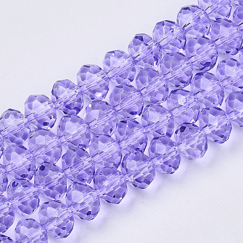 Baking Paint Glass Beads Strands, Faceted Rondelle, Lilac, 3x2.5mm, Hole: 0.9mm, about 139pcs/Strand, 14.17 inch(36cm)