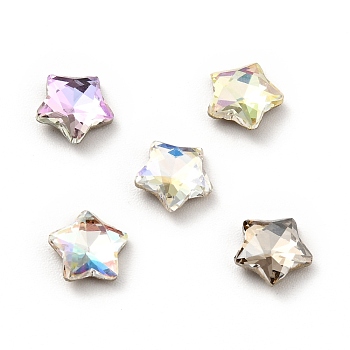 K9 Glass Rhinestone Cabochons, Flat Back & Back Plated, Faceted, Star, Mixed Color, 7x7x3mm