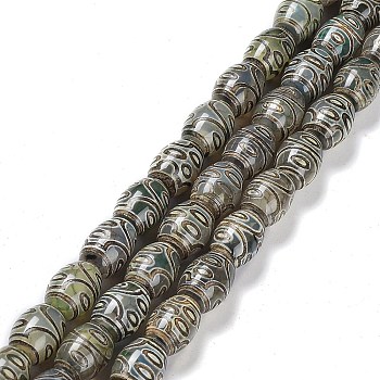 Tibetan Style dZi Beads Strands, Natural Agate Beads, Dyed & Heated, Oval, 7-Eye, 13~14x9.5~10mm, Hole: 1.2mm, about 25pcs/strand, 13.39''(34cm)