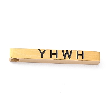 Ion Plating(IP) 201 Stainless Steel Pendants, Laser Cut, Rectangle with Word Yhwh, Golden, 40x5x5mm, Hole: 3.5mm