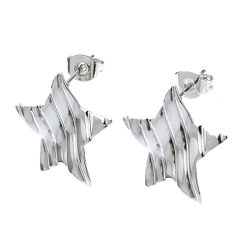 201 Stainless Steel Stud Earrings, with 304 Stainless Steel Pins, Twist Star, Stainless Steel Color, 18x18mm