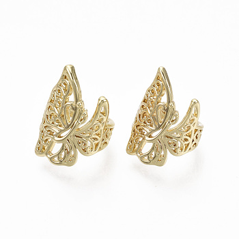 Brass Cuff Earrings, Nickel Free, Butterfly, Real 18K Gold Plated, 17x9mm