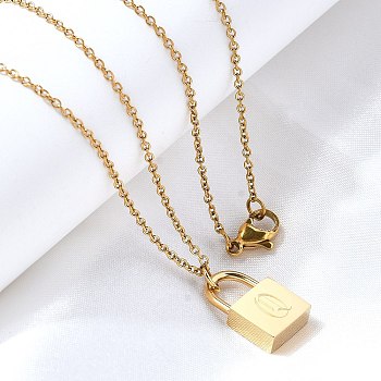 304 Stainless Steel Rolo Chain Pendant Necklaces, Padlock Necklaces for Women Men, Locks with Letter, Letter Q, 17.64 inch(44.8cm)