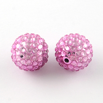 Transparent Resin Rhinestone Graduated Beads, with Acrylic Round Beads Inside, Pearl Pink, 20mm, Hole: 2~2.5mm