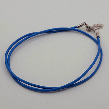 Leather Cord Necklace Making, with Brass Lobster Claw Clasps and Brass Tail Chains, Blue, 18~18.5 inch