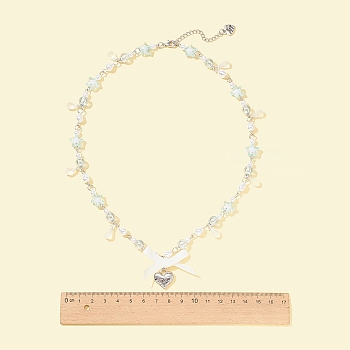 Alloy Heart with Word Pendant Necklace, Plastic Imitation Pearl & Star Acrylic & Teardrop Glass Beaded Chains Exquisite Necklace for Women, Cornflower Blue, 19.53 inch(49.6cm)