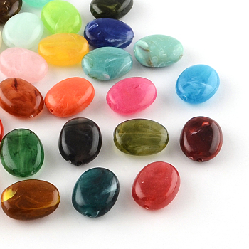 Oval Imitation Gemstone Acrylic Beads, Mixed Color, 19x15x7mm, Hole: 2mm, about 330pcs/500g