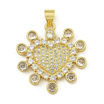 Rack Plating Brass Pave Cubic Zirconia Pendants, Lead Free & Cadmium Free, Real 18K Gold Plated, Real 18K Gold Plated, 26.5x24.5x3.5mm, Hole: 4.5x3.5mm