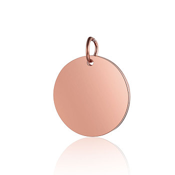 201 Stainless Steel Pendants, Manual Polishing, Flat Round, Stamping Blank Tag, Rose Gold, 16x1mm, Hole: 3.5mm