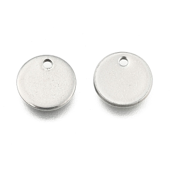 304 Stainless Steel Stamping Blank Tag Flat Round Charms Pendants, Stainless Steel Color, 8x1mm, Hole: 1mm
