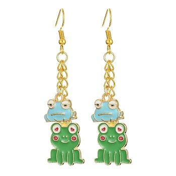 Alloy Enamel Frog Dangle Earrings with Iron Earring Pins for Women, Light Sky Blue, 65x17mm