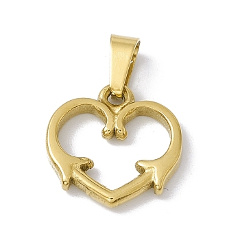 Vacuum Plating 304 Stainless Steel Pendants, Heart with Arrow, Golden, 14x13.5x2mm, Hole: 5x2.5mm