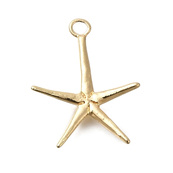 Rack Plating Brass Pendant, Lead Free & Cadmium Free, Starfish, Real 18K Gold Plated, 25x20x3.5mm, Hole: 2.5x2mm