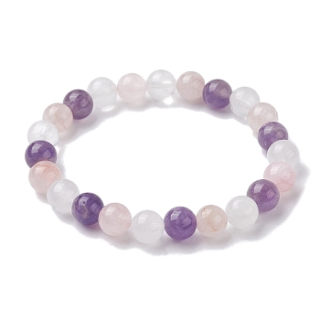 Natural Mixed Gemstone Round Beaded Stretch Bracelets for Women, Inner Diameter: 2 inch(5.05cm)