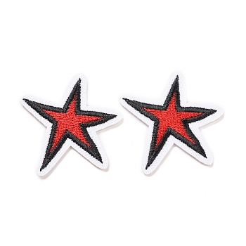 Computerized Embroidery Cloth Iron on/Sew on Patches, Costume Accessories, Appliques, Star, Deep Pink, 33x36x2mm