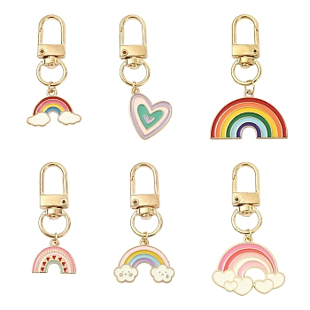 6Pcs Alloy Enamel Pendant Decorations, Rainbow, with Alloy Swivel Clasps, Mixed Color, 48~59mm