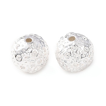 Brass Beads, Hammered Textured Round, Rack Plating, Long-Lasting Plated, Cadmium Free & Lead Free, 925 Sterling Silver Plated, 11x10.5mm, Hole: 1.8mm
