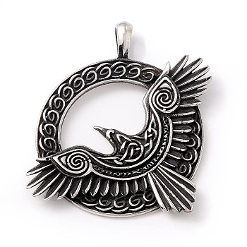Tibetan Style 304 Stainless Steel Pendants, Ring & Eagle, Antique Silver, 49.5x40.5x4mm, Hole: 6x4mm