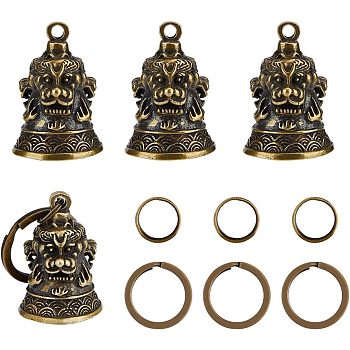 DIY Keychain Making Finding Kit, Including Brass Bell Pendants, Iron Split Key Rings, Antique Golden & Golden, 8Pcs/bag