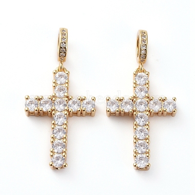 Golden Clear Cross Brass+Cubic Zirconia Pendants