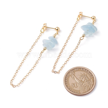 Natural Aquamarine Chip Beads Dangle Stud Earrings for Women(EJEW-TA00028-01)-4