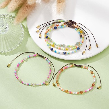 bracelet de perles tressées en pierres précieuses naturelles et graines de verre(BJEW-JB09530)-2