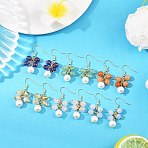 6 Pairs Natural Gemstone Dangle Earrings, Cluster Earrings, Golden, 41mm(EJEW-JE06622)