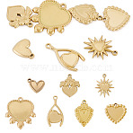 7Pcs 7 Styles 304 Stainless Steel Pendant Cabochon Settings, Ion Plating(IP), Heart, Real 18K Gold Plated, Tray: 4~14.5x5~18mm, 10.5~25.5x12~23x1.5~2.5mm, Hole: 1~1.8mm, 1pc/style (STAS-TA0005-74)
