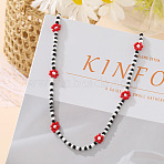 Bohemian Daisy Flower Glass Seed Beaded Necklaces with Alloy End Chains, Black, 15.75 inch(40cm)(FS-WGC49A6-05)