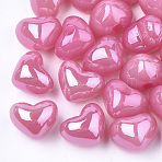 Imitation Jelly Style Acrylic Beads, UV Plating, Half Drilled Beads, Heart, Hot Pink, 14.5x18x13mm, Half Hole: 3.5mm(TACR-S148-05C)