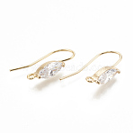 Brass Earring Hooks, with Cubic Zirconia and Horizontal Loop, Horse Eye, Clear, Nickel Free, Real 18K Gold Plated, 21~23x14~17x5mm, Hole: 1.5mm(KK-S345-212G)