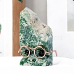 Natural Qinghai Jade Hedgehog Display Decorations, with Glasses, Home Office Decoration, 30~40mm(PW-WG507D9-01)