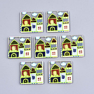 Transparent Acrylic Pendants, 3D Printed, Square with House Pattern, Lime, 31x31x2.5mm, Hole: 1.5mm(KY-T022-43)