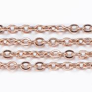 Ion Plating(IP) 304 Stainless Steel Cable Chains, Soldered, with Spool, Flat Oval, Rose Gold, 3x2.2x0.6mm, about 32.8 Feet(10m)/roll(CHS-H009-24RG)